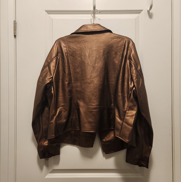 Metallic Brown Faux Leather Jacket - Picture 4 of 4
